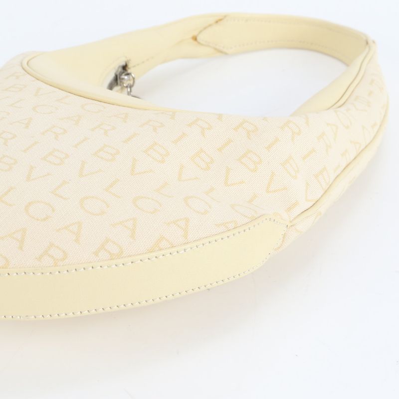 Bulgari Logomania Leather Hand Bag Tote Ivory Shoulder Silver Hardware Women's
