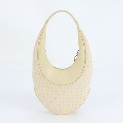 Bulgari Logomania Leather Hand Bag Tote Ivory Shoulder Silver Hardware Women's