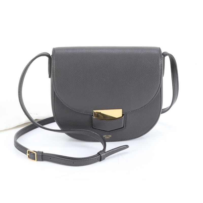 Celine Trotter Leather Shoulder Bag Crossbody Hand Tote Gold Hardware Women's