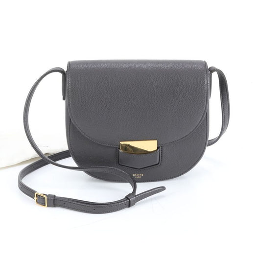 Celine Trotter Leather Shoulder Bag Crossbody Hand Tote Gold Hardware Women's