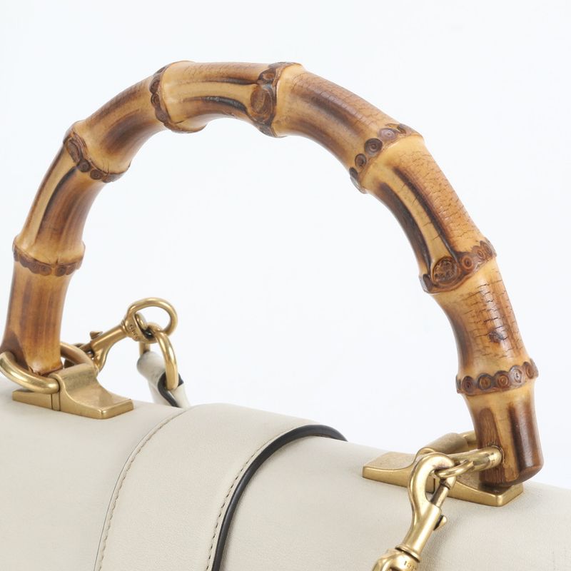 Gucci Bamboo Duo Nuosos Leather 2WAY Shoulder Bag Crossbody 448075 Hand Tote