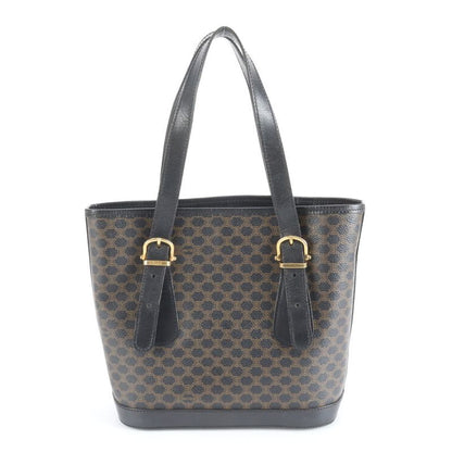 Vintage Celine Macadam Leather Tote Bag Shoulder Black Gold Hardware Black