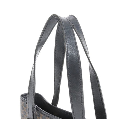 Vintage Celine Macadam Leather Tote Bag Shoulder Black Gold Hardware Black
