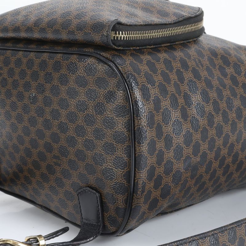 Celine Macadam Leather Backpack Sac Backpack Black Gold Hardware Women's CEE