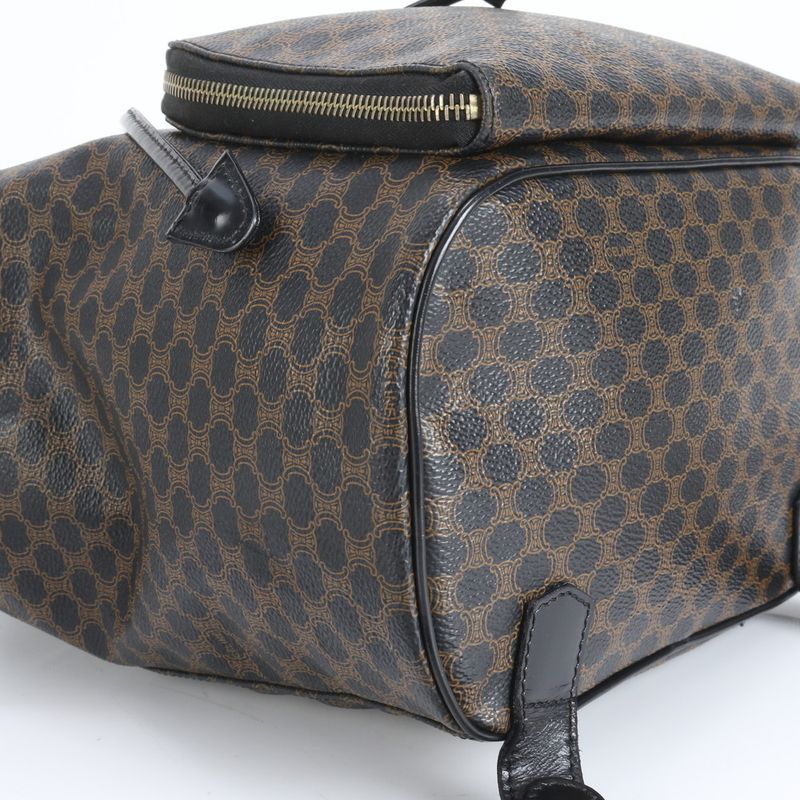 Celine Macadam Leather Backpack Sac Backpack Black Gold Hardware Women's CEE