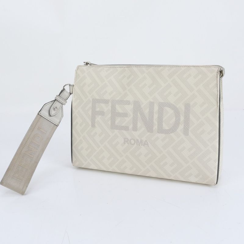 Fendi Zucca FF Leather Second Bag Clutch Pouch Gray Men's CRR Da16-1