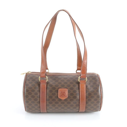 Vintage Celine Macadam Triomphe Leather Handbag Mini Boston Tote Brown Women's