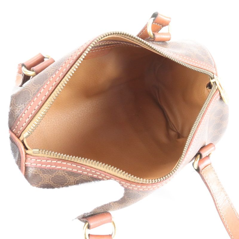 Vintage Celine Macadam Triomphe Leather Handbag Mini Boston Tote Brown Women's