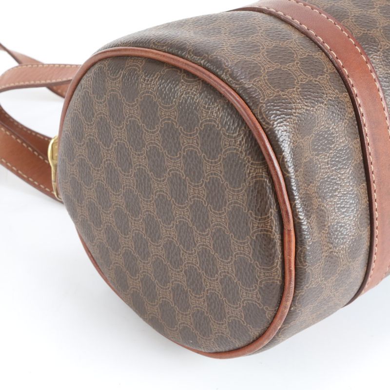 Vintage Celine Macadam Triomphe Leather Handbag Mini Boston Tote Brown Women's