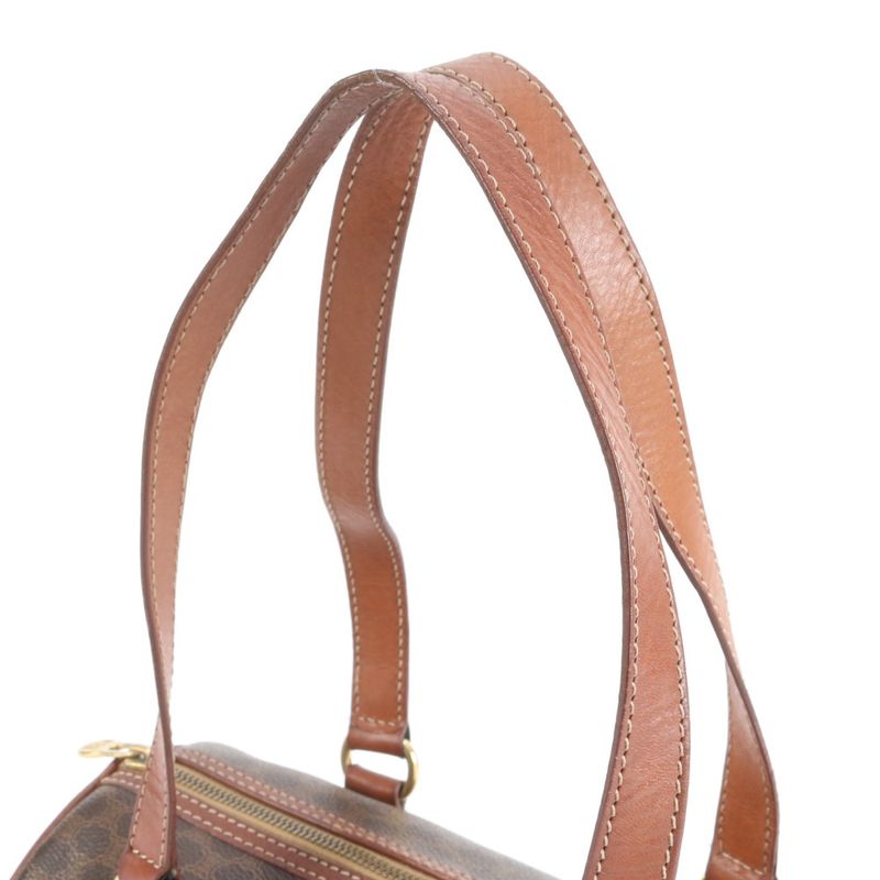 Vintage Celine Macadam Triomphe Leather Handbag Mini Boston Tote Brown Women's