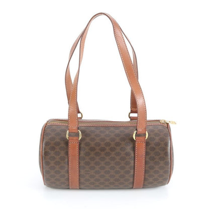 Vintage Celine Macadam Triomphe Leather Handbag Mini Boston Tote Brown Women's