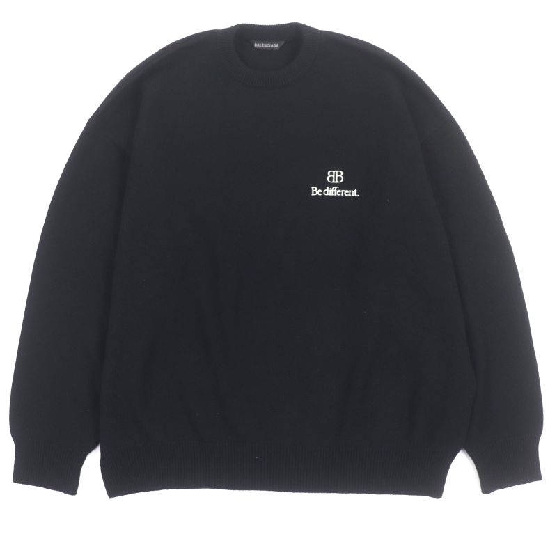 Balenciaga 22AW 719658 100% Cashmere Be Different Embroidered Crew Neck Knit