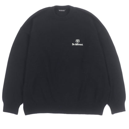 Balenciaga 22AW 719658 100% Cashmere Be Different Embroidered Crew Neck Knit