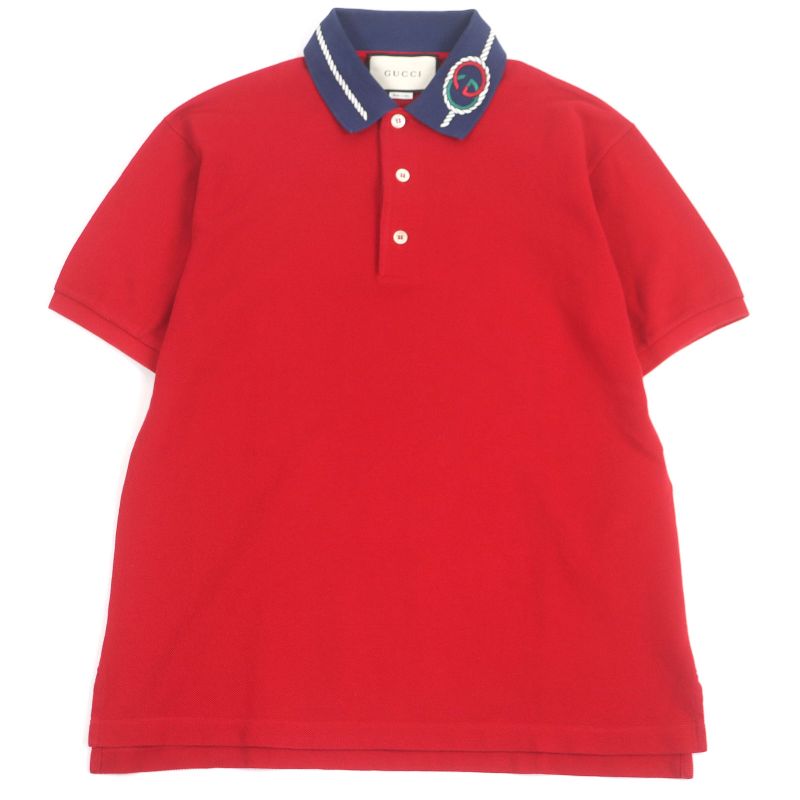Gucci 598960 GG Logo Rope Embroidery Short Sleeve Polo Shirt Red Navy M Made