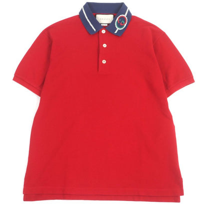 Gucci 598960 GG Logo Rope Embroidery Short Sleeve Polo Shirt Red Navy M Made
