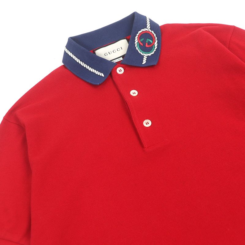 Gucci 598960 GG Logo Rope Embroidery Short Sleeve Polo Shirt Red Navy M Made