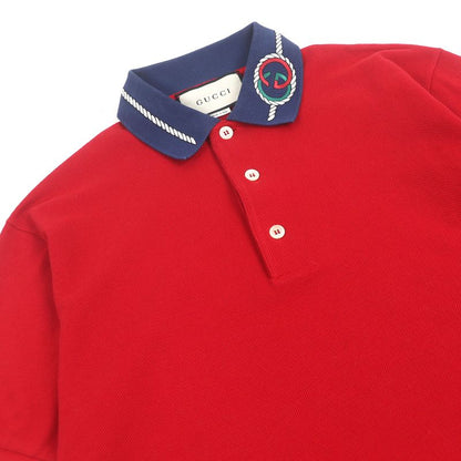 Gucci 598960 GG Logo Rope Embroidery Short Sleeve Polo Shirt Red Navy M Made