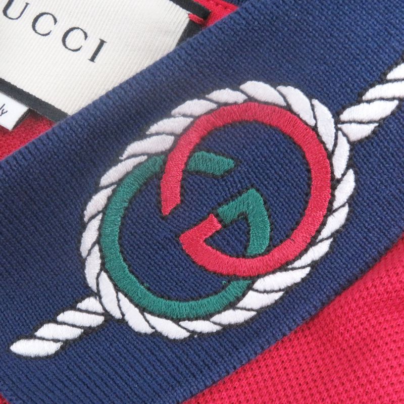Gucci 598960 GG Logo Rope Embroidery Short Sleeve Polo Shirt Red Navy M Made