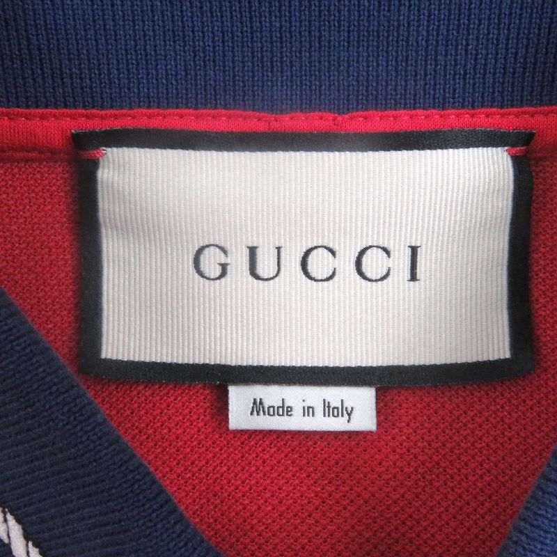 Gucci 598960 GG Logo Rope Embroidery Short Sleeve Polo Shirt Red Navy M Made