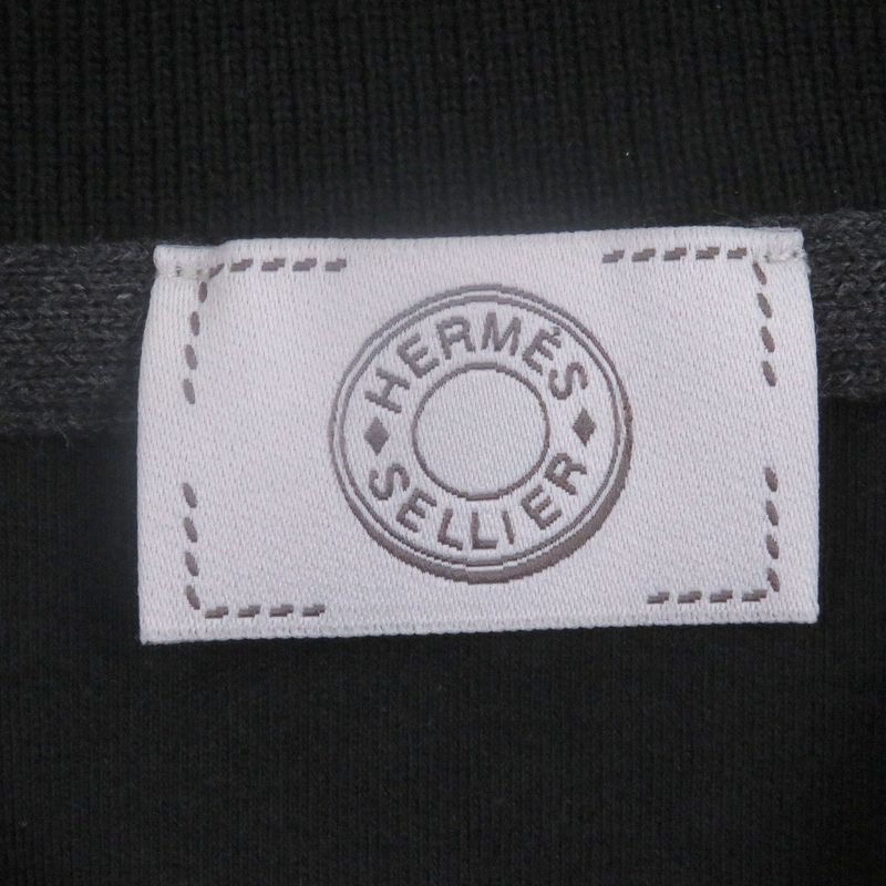 Hermes 100% Cotton Serie Button H Logo Design Short Sleeve Polo Shirt Black M
