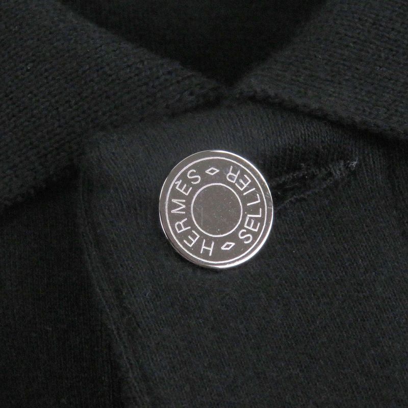 Hermes 100% Cotton Serie Button H Logo Design Short Sleeve Polo Shirt Black M