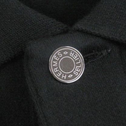 Hermes 100% Cotton Serie Button H Logo Design Short Sleeve Polo Shirt Black M