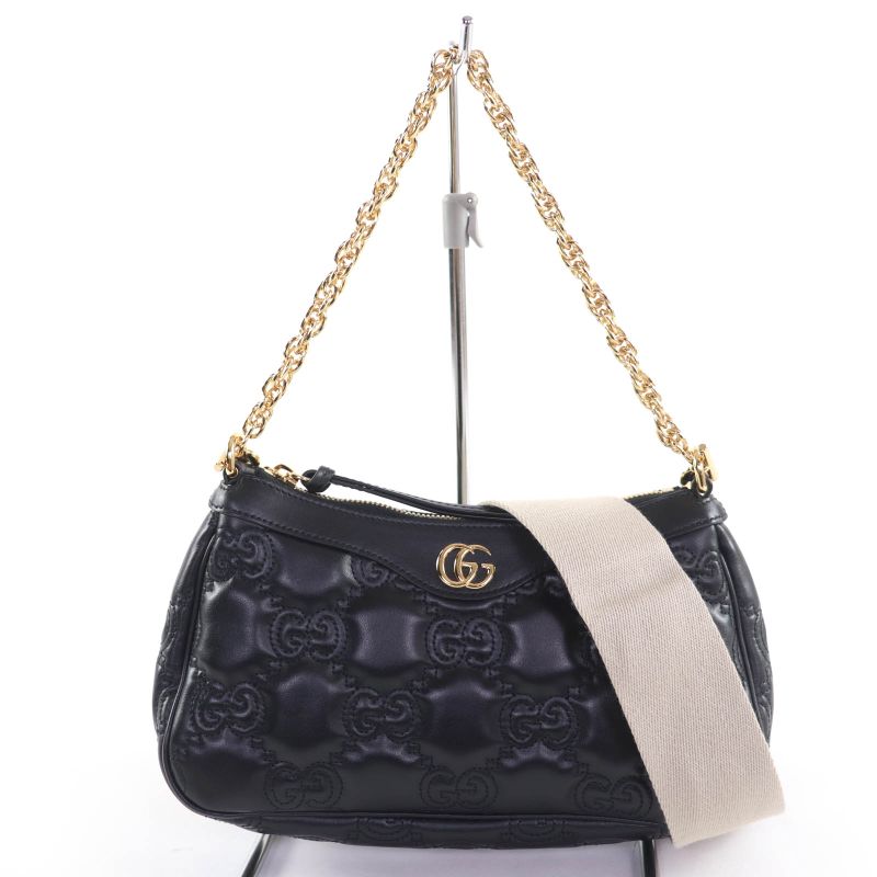 Gucci 735049 Ggmatelasse 2WAY Leather Handbag Shoulder Bag Black Storage With