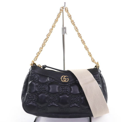 Gucci 735049 Ggmatelasse 2WAY Leather Handbag Shoulder Bag Black Storage With