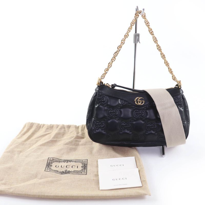 Gucci 735049 Ggmatelasse 2WAY Leather Handbag Shoulder Bag Black Storage With