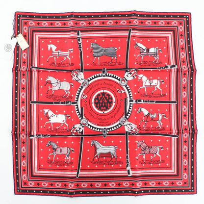 Hermes Carré 55 Couvertures Et Tenues De Jour Horsewear 100% Silk Rouge/noir/bla