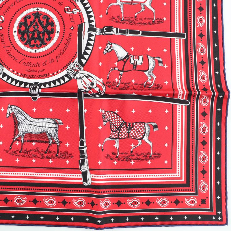 Hermes Carré 55 Couvertures Et Tenues De Jour Horsewear 100% Silk Rouge/noir/bla