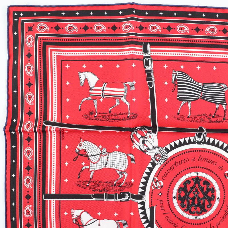 Hermes Carré 55 Couvertures Et Tenues De Jour Horsewear 100% Silk Rouge/noir/bla