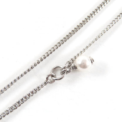 CHANEL B23B Coco Mark Rhinestone Faux Pearl Heart Necklace Silver With Box Made