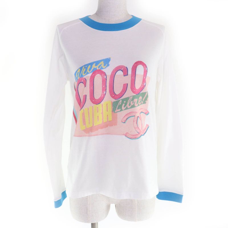 CHANEL P55822 100% Cotton Cuba Collection Coco Mark Long Sleeve T-shirt White