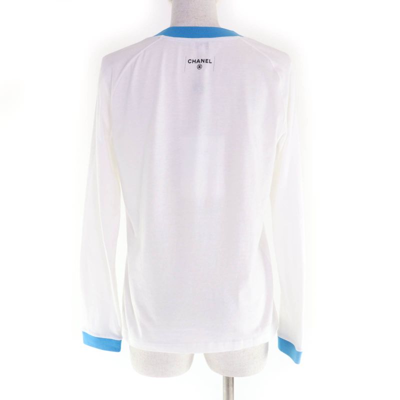 CHANEL P55822 100% Cotton Cuba Collection Coco Mark Long Sleeve T-shirt White