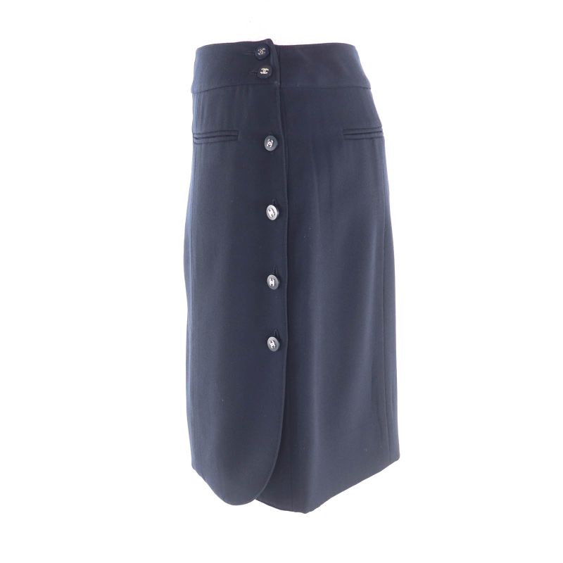 CHANEL Vintage 96P P06492 Lined With 100% Silk Knee-length Wool Skirt With Coco