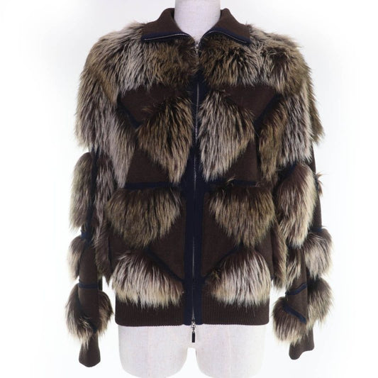 CHANEL P39161w04638 100% Cashmere Eco Fur Zip Up Knit Jacket Brownish 36 Made