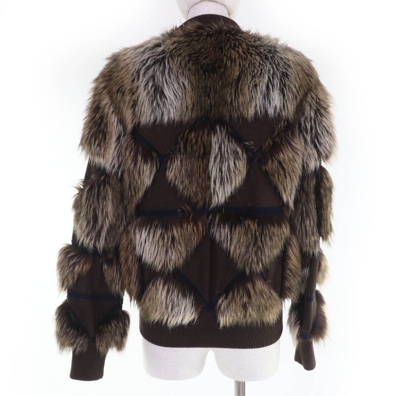 CHANEL P39161w04638 100% Cashmere Eco Fur Zip Up Knit Jacket Brownish 36 Made