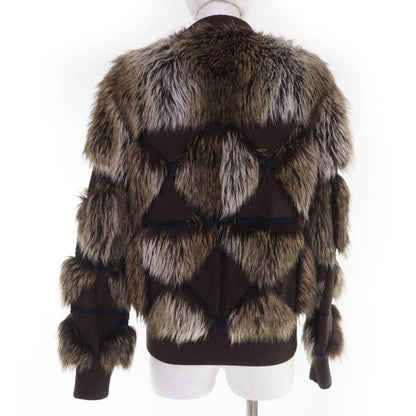 CHANEL P39161w04638 100% Cashmere Eco Fur Zip Up Knit Jacket Brownish 36 Made