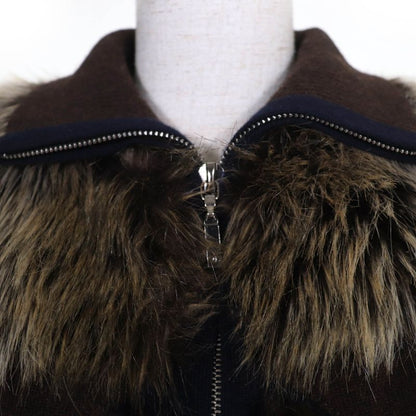 CHANEL P39161w04638 100% Cashmere Eco Fur Zip Up Knit Jacket Brownish 36 Made