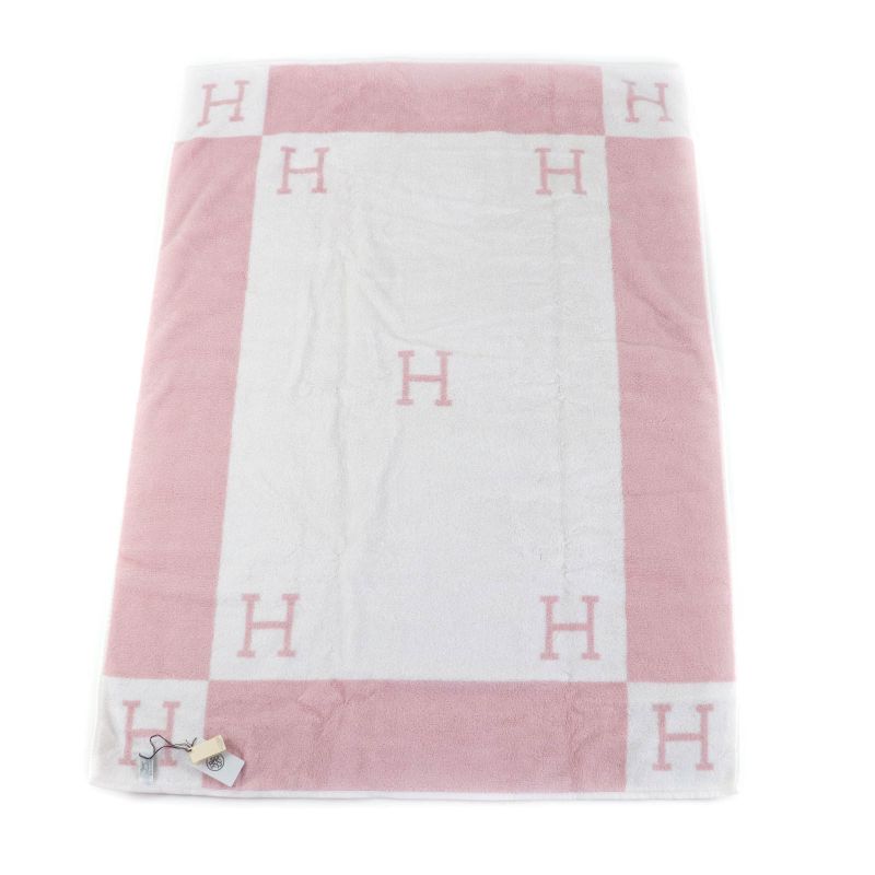 Hermes Avalon 100% Cotton Rose Lira H Design Bath Towel With Box Made In France