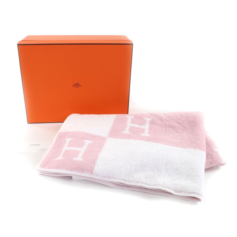 Hermes Avalon 100% Cotton Rose Lira H Design Bath Towel With Box Made In France