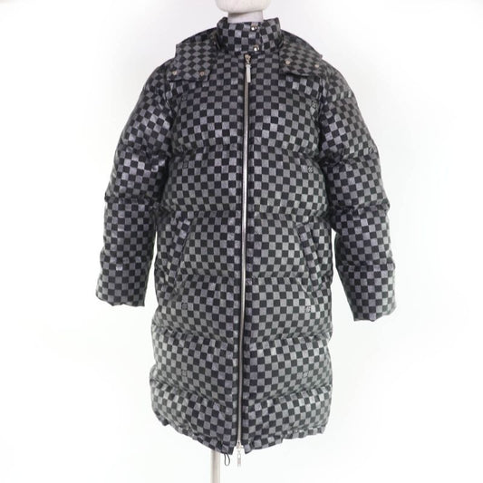 Louis Vuitton 1a5ibt Long Length Damier Down Coat With Hood Gray Black Lame 34