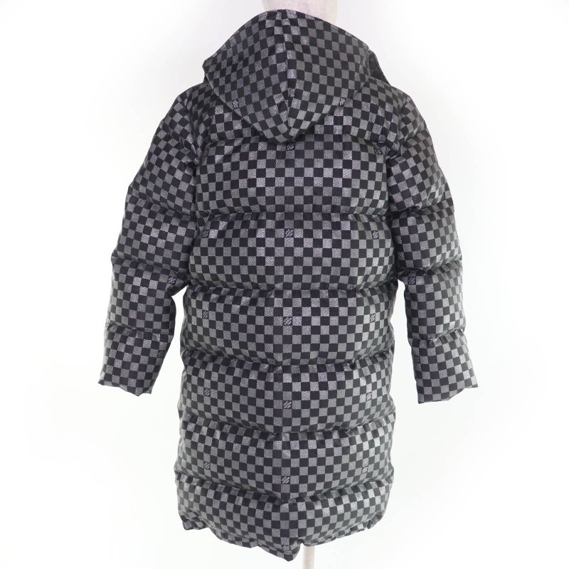 Louis Vuitton 1a5ibt Long Length Damier Down Coat With Hood Gray Black Lame 34