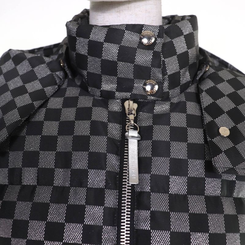 Louis Vuitton 1a5ibt Long Length Damier Down Coat With Hood Gray Black Lame 34