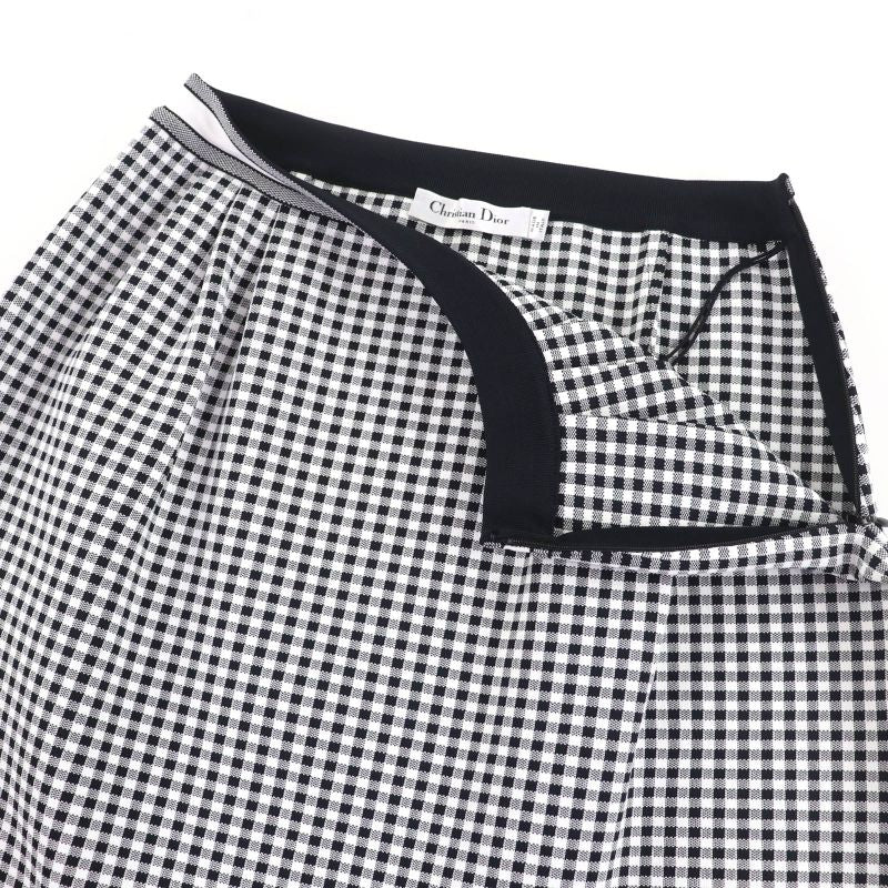 Christian DIOR 344j10am532 Checkn DIOR Gingham Check Trapezoid Skirt Black