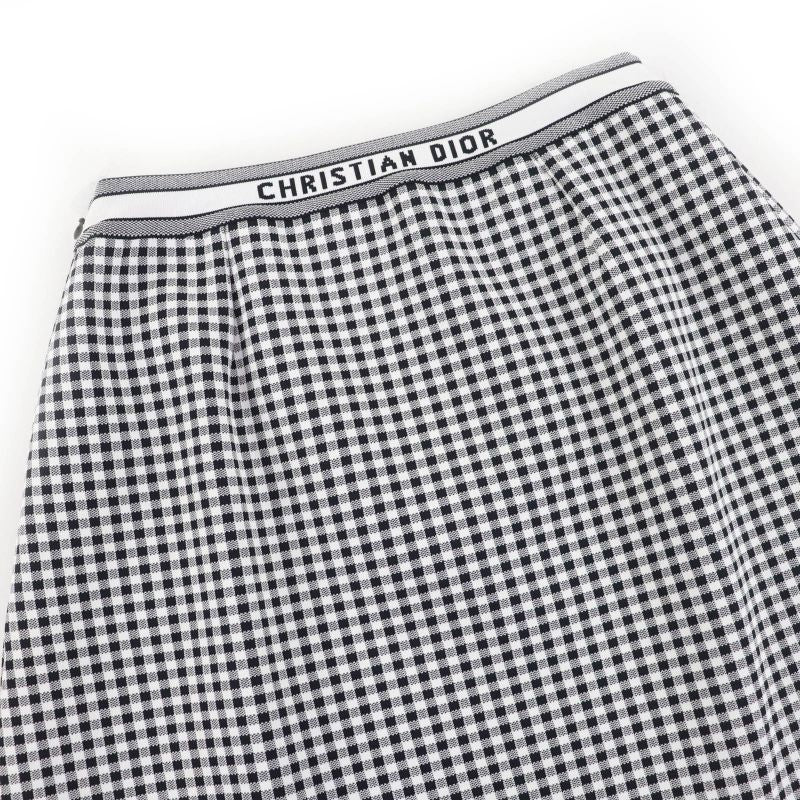 Christian DIOR 344j10am532 Checkn DIOR Gingham Check Trapezoid Skirt Black