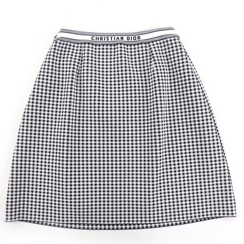 Christian DIOR 344j10am532 Checkn DIOR Gingham Check Trapezoid Skirt Black