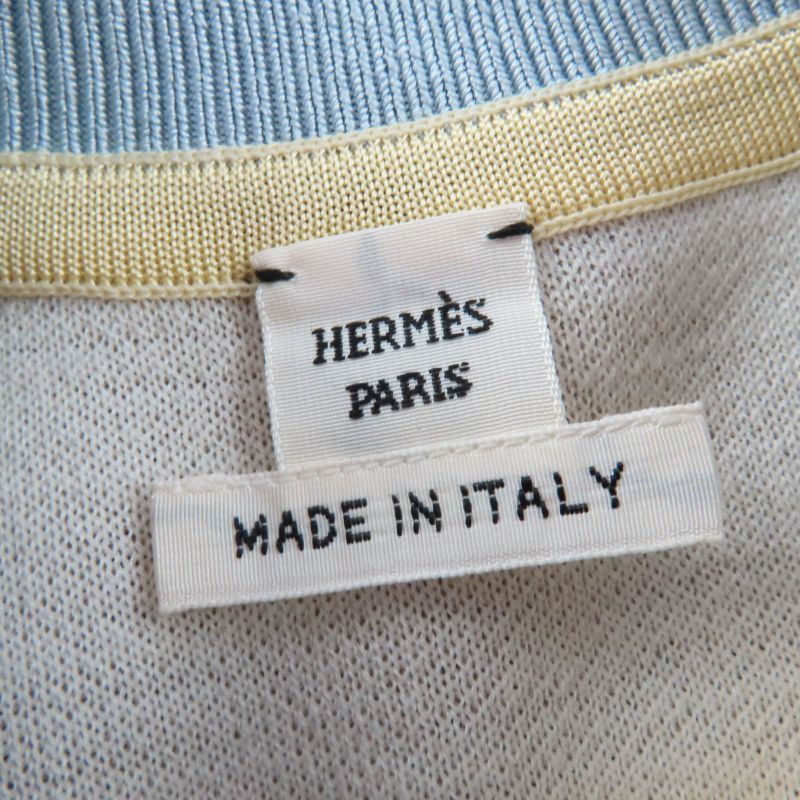 Hermes 23AW Figur Artistic 100% Silk Light Blue/beige/milk Twill Laine Dress 36