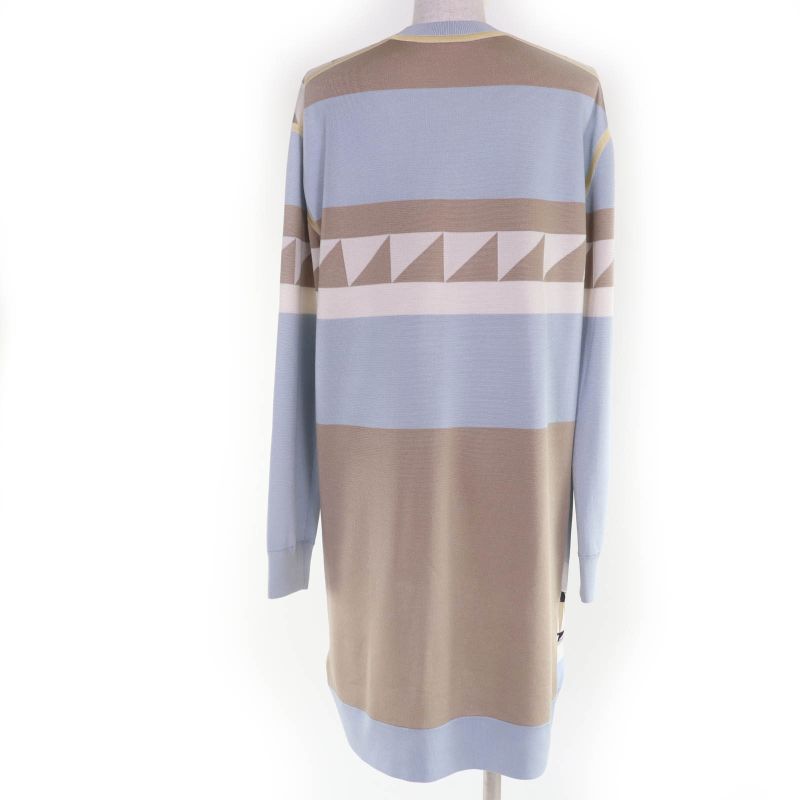 Hermes 23AW Figur Artistic 100% Silk Light Blue/beige/milk Twill Laine Dress 36